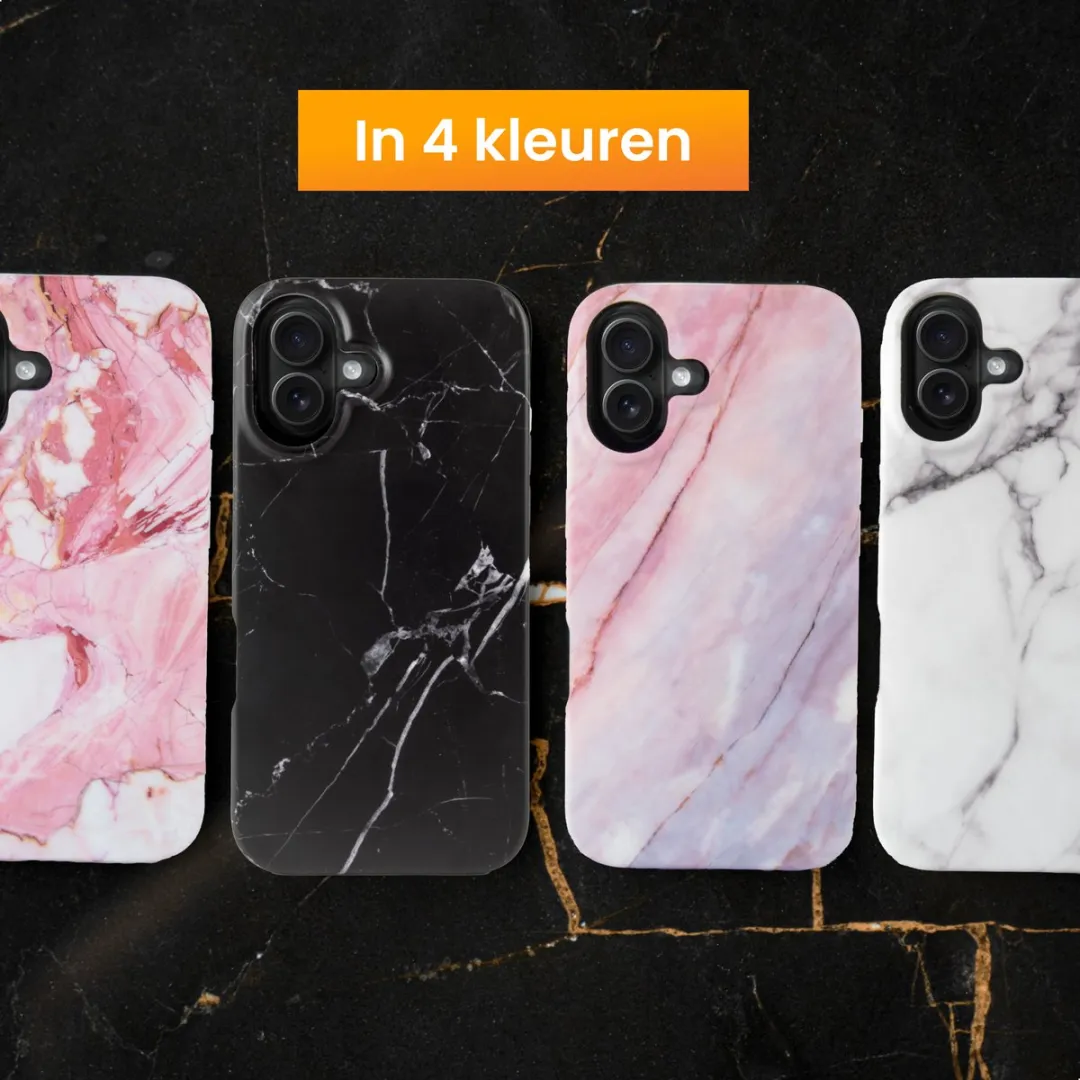 R2B iPhone 16 Hoesje Marmer - Roze/Grijs/Blauw
