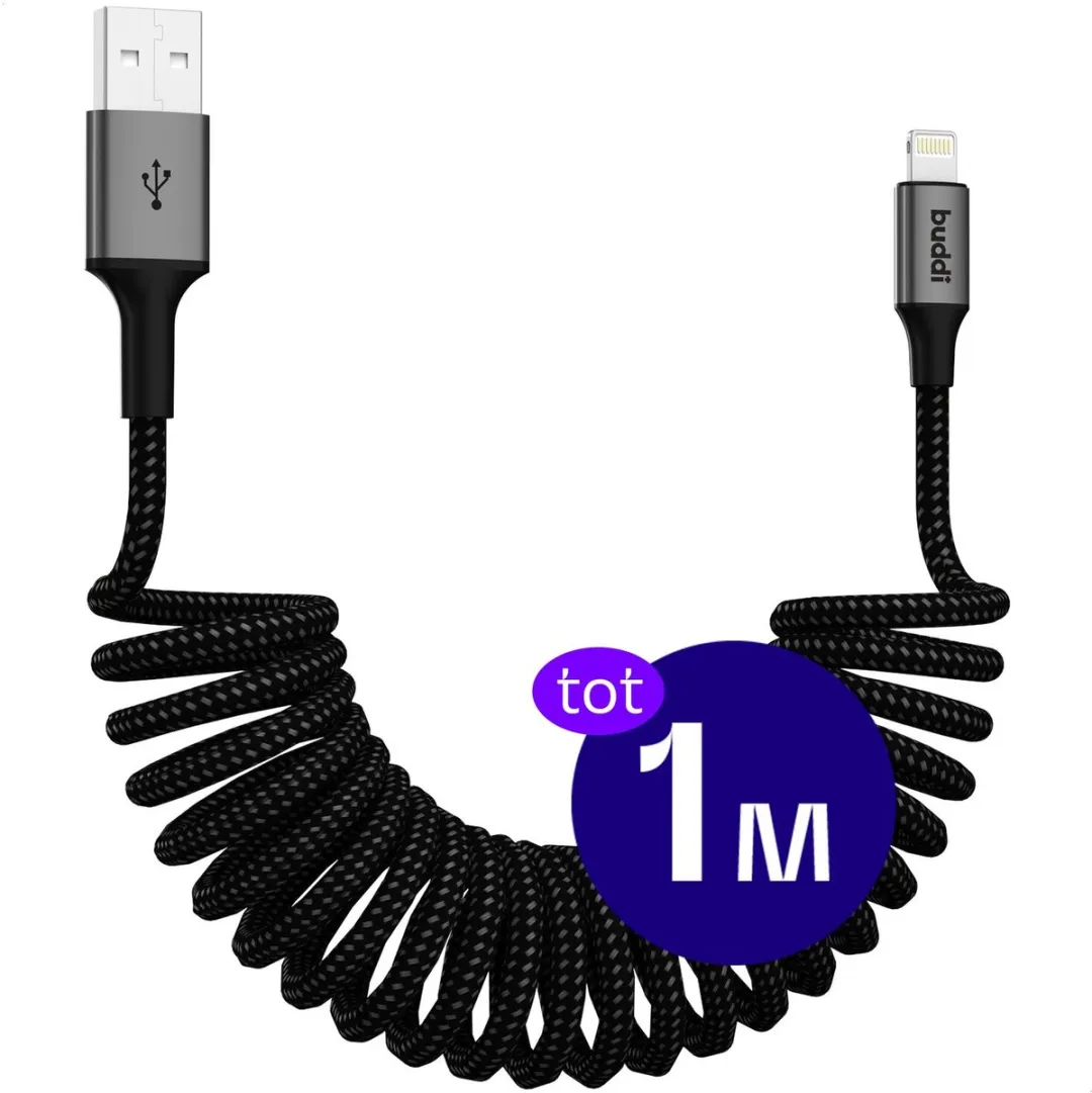 Buddi Flex BD-FLX-LGT-BK USB-A naar Lightning Krulkabel 12W