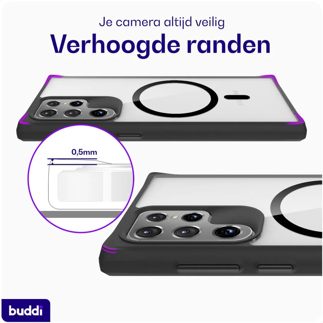 Buddi Hybrid Hoesje Samsung Galaxy S22 Ultra - MagSafe - Transparant Zwart