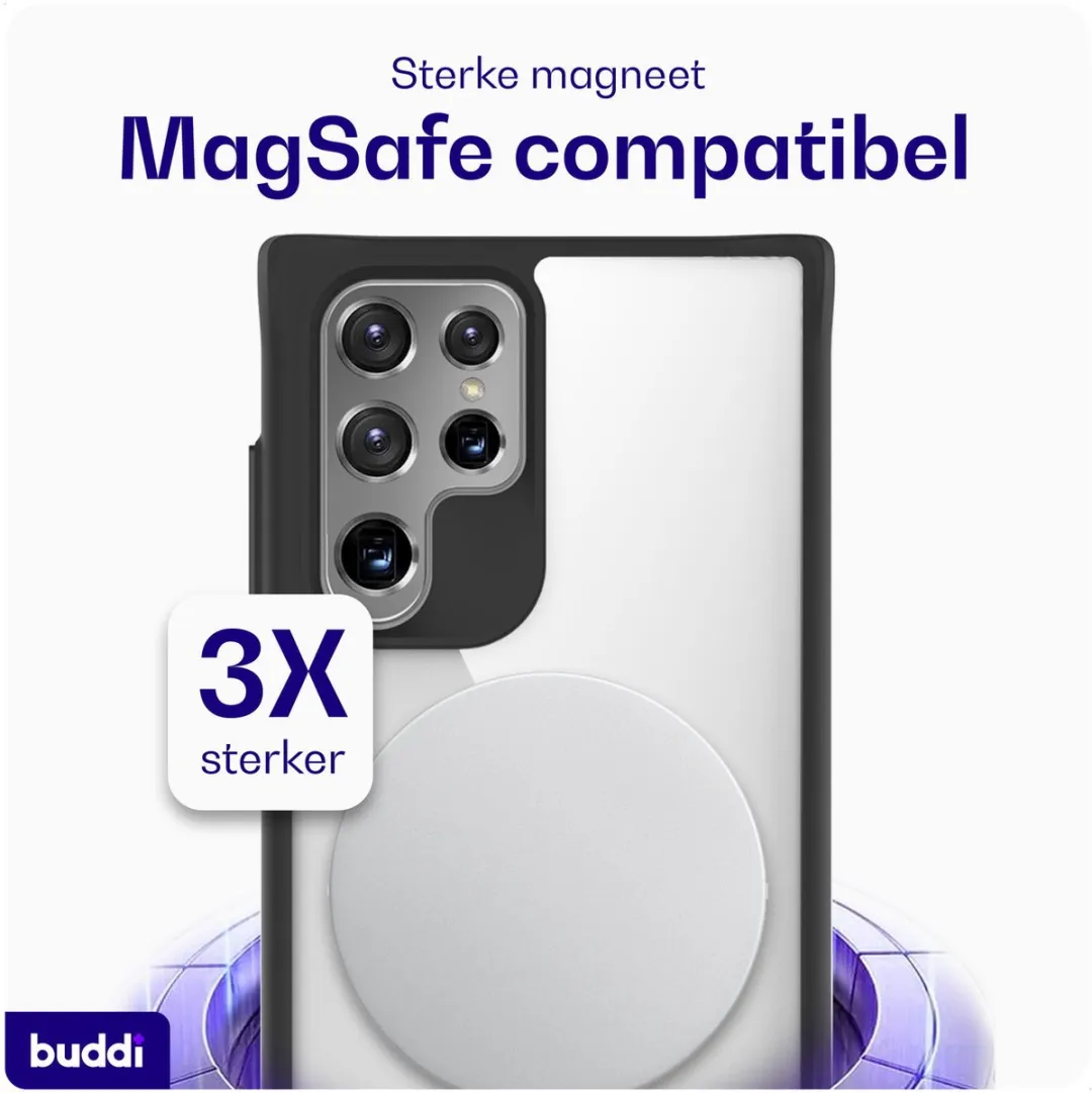 Buddi Hybrid Hoesje Samsung Galaxy S22 Ultra - MagSafe - Transparant Zwart