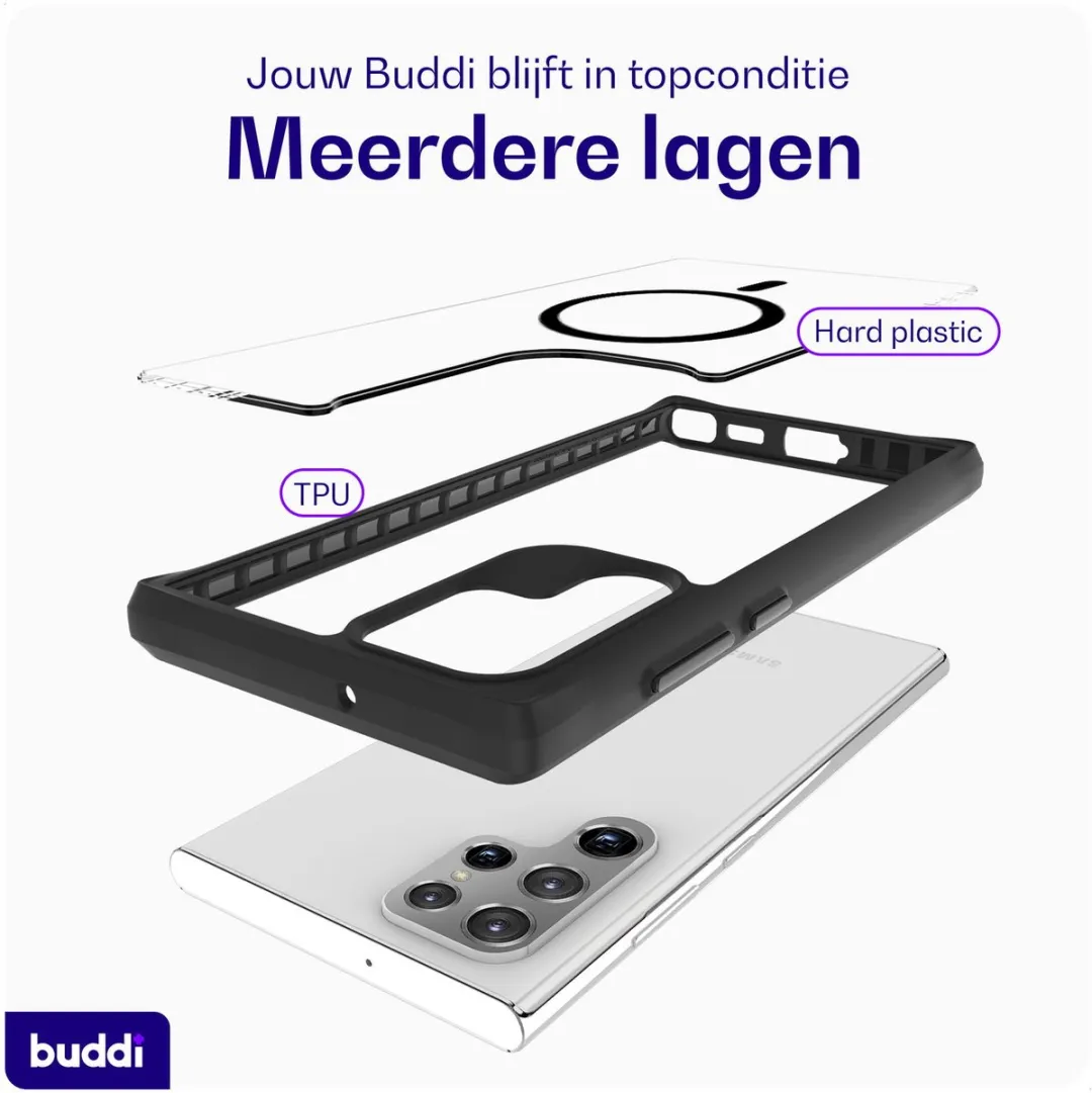 Buddi Hybrid Hoesje Samsung Galaxy S22 Ultra - MagSafe - Transparant Zwart