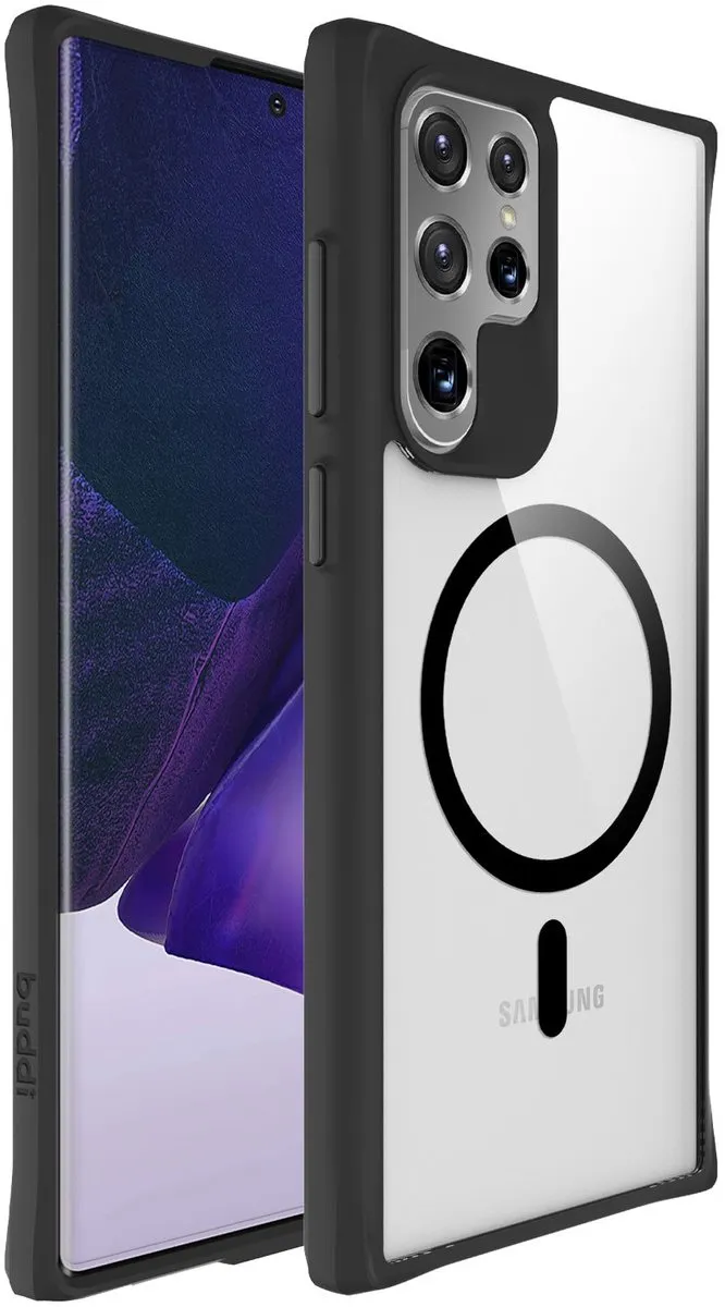Buddi Hybrid Hoesje Samsung Galaxy S22 Ultra - MagSafe - Transparant Zwart