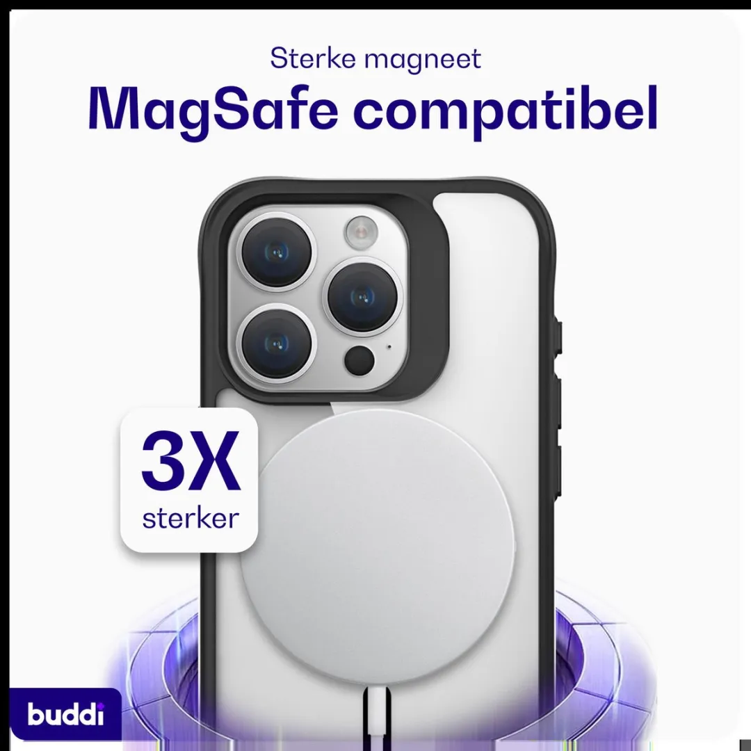 Buddi Hybrid Hoesje iPhone 15 Pro Max - MagSafe - Transparant Zwart