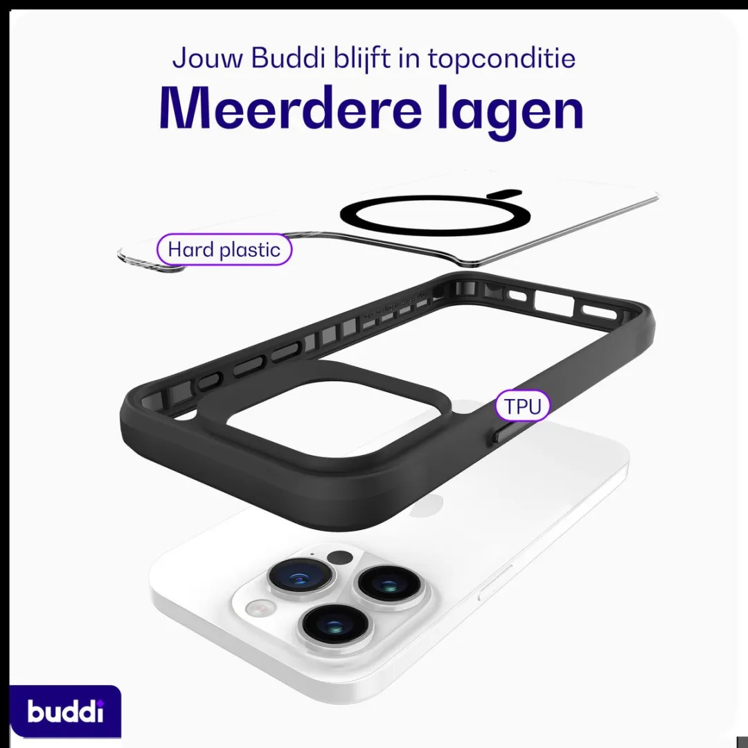 Buddi Hybrid Hoesje iPhone 15 Pro Max - MagSafe - Transparant Zwart