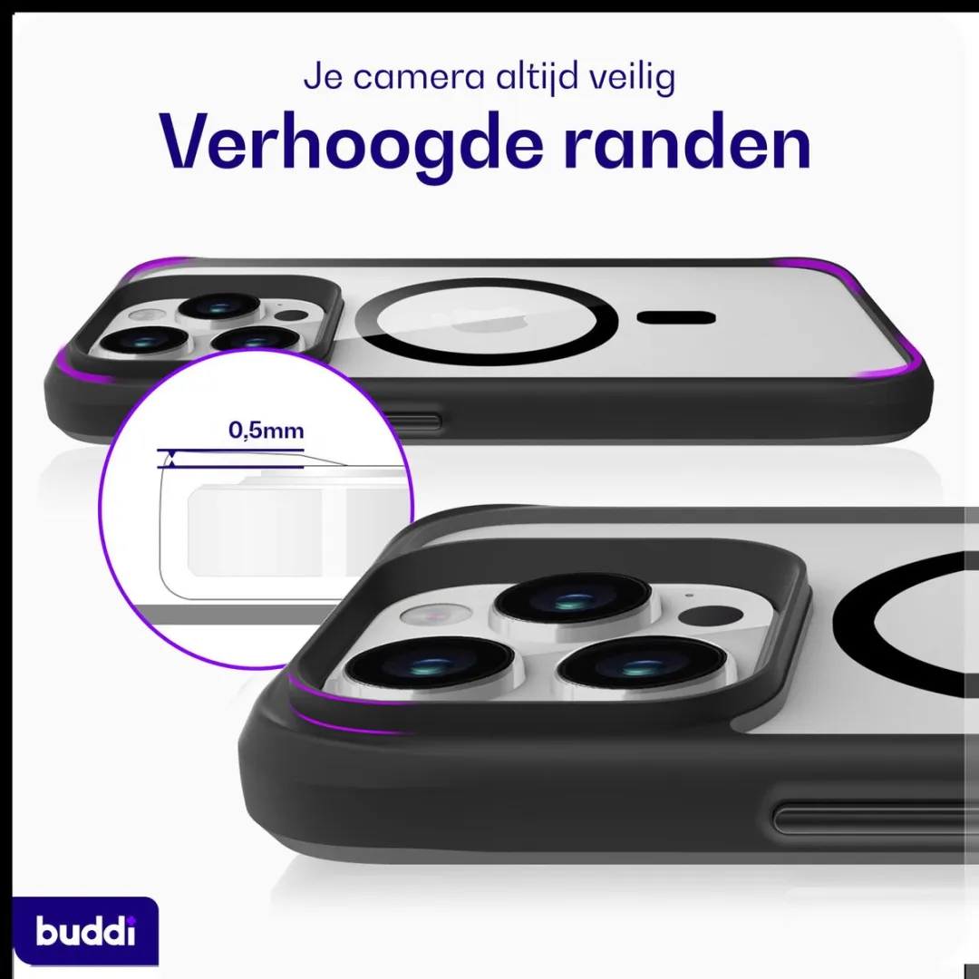 Buddi Hybrid Hoesje iPhone 15 Pro Max - MagSafe - Transparant Zwart