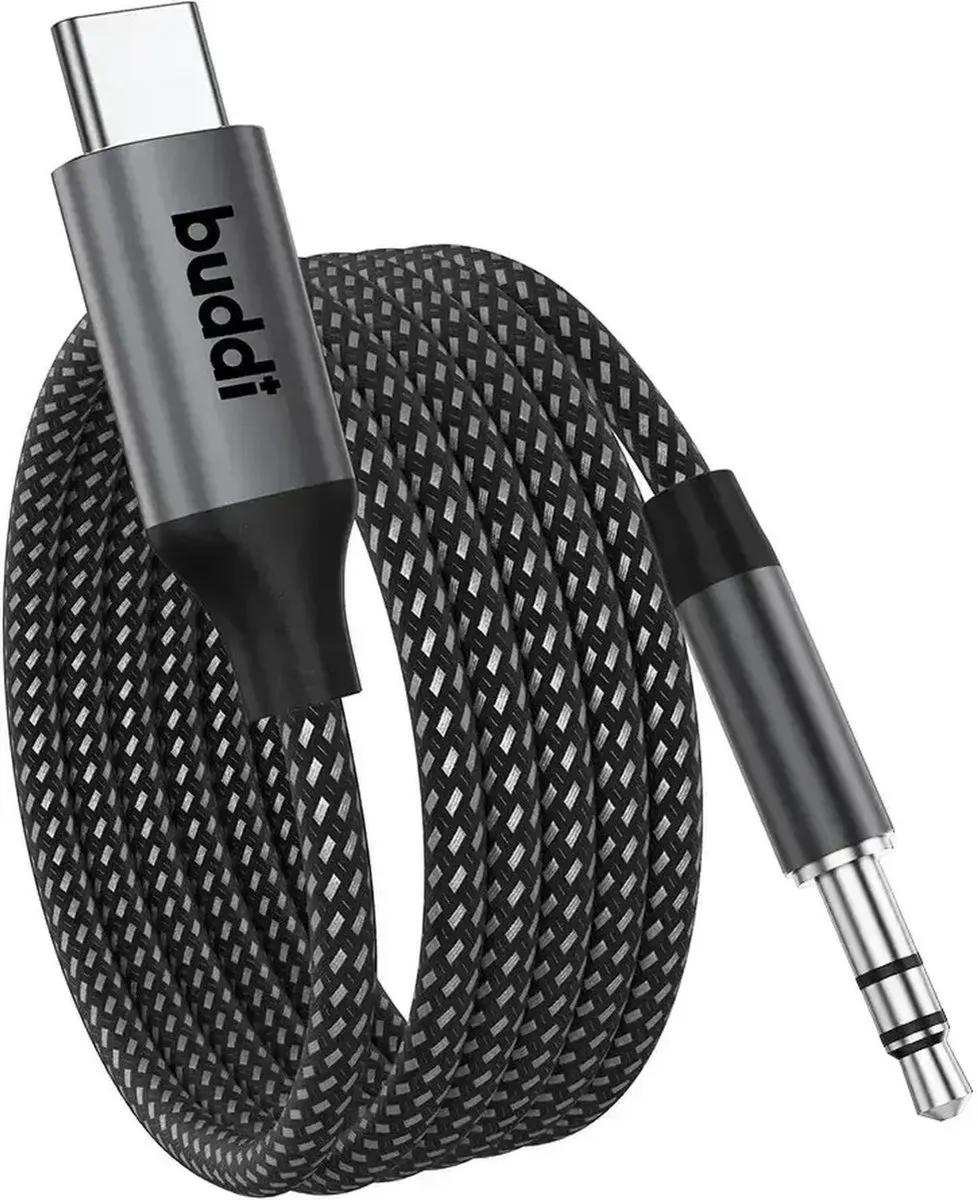 Buddi Flex Aux naar USB-C Kabel 3M - DAC Chip - Zwart