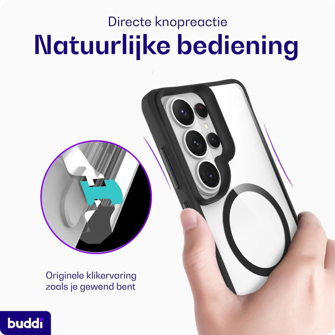 Buddi Hybrid Hoesje Samsung Galaxy S26 Ultra - MagSafe - Transparant Zwart