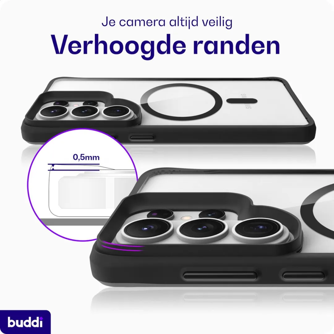 Buddi Hybrid Hoesje Samsung Galaxy S26 Ultra - MagSafe - Transparant Zwart