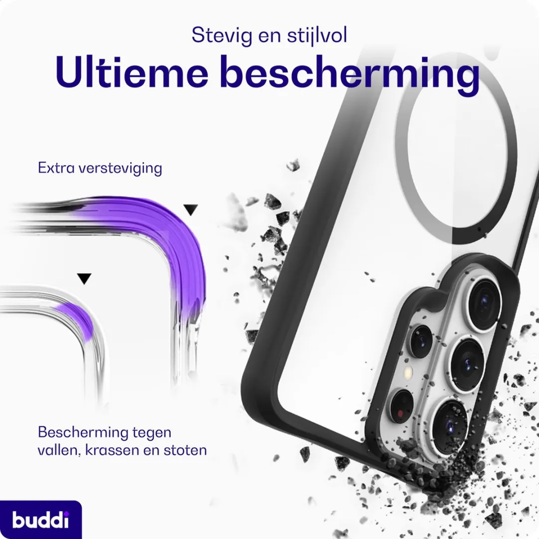 Buddi Hybrid Hoesje Samsung Galaxy S26 Ultra - MagSafe - Transparant Zwart