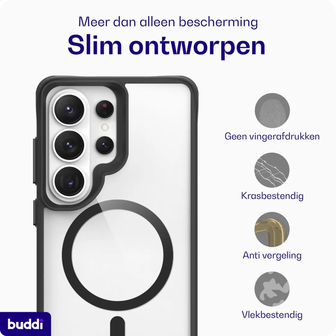 Buddi Hybrid Hoesje Samsung Galaxy S26 Ultra - MagSafe - Transparant Zwart