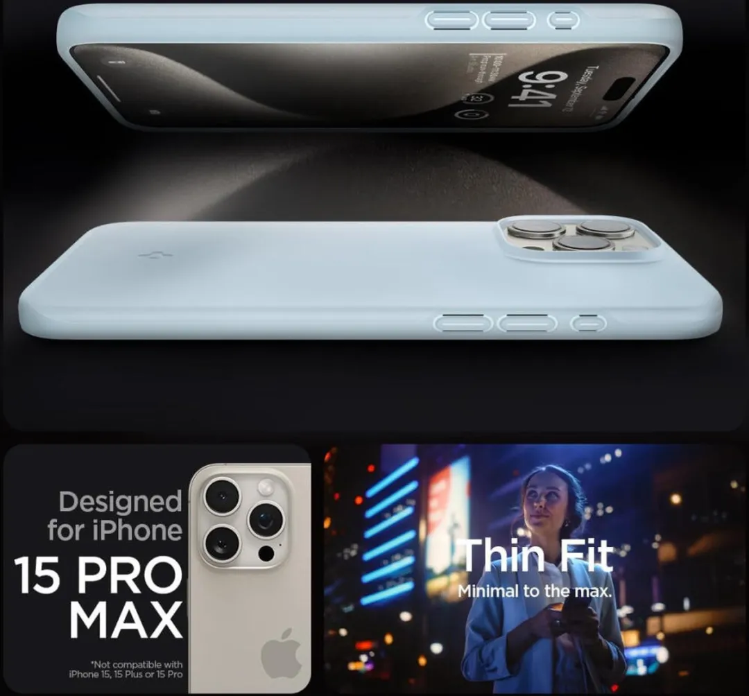 Spigen Thin Fit Hoesje iPhone 15 Pro Max - Blauw