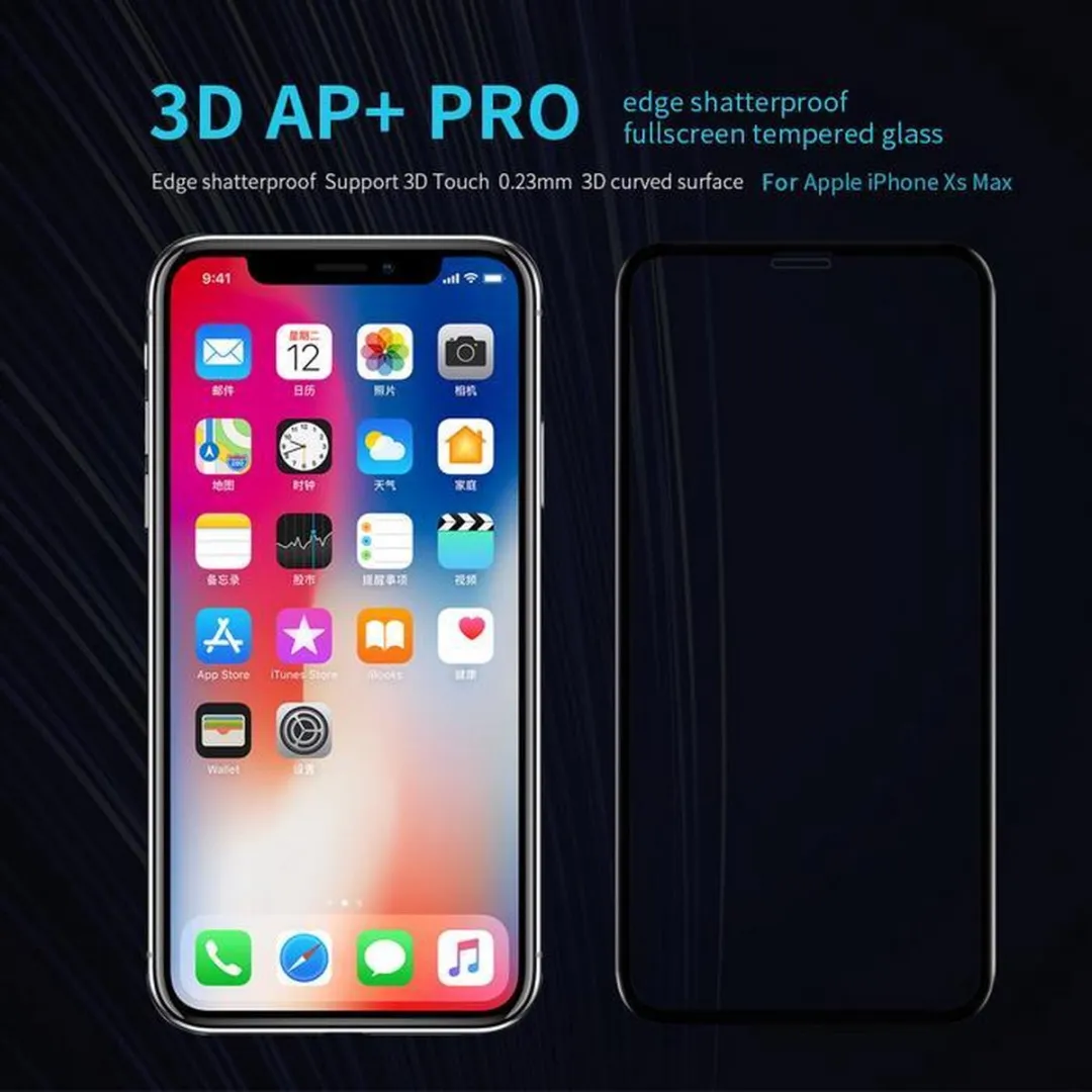 Nillkin TemperedGlass 3D AP+ PRO iPhone XS Max - Zwart - afbeelding 2 van 6