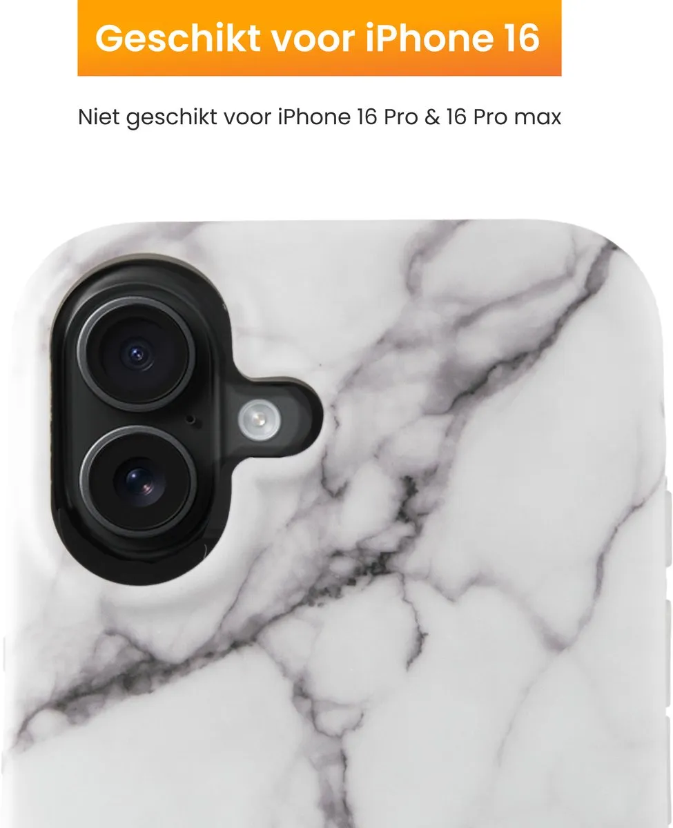 R2B iPhone 16 Hoesje Marmer - Telefoonhoesje - Wit