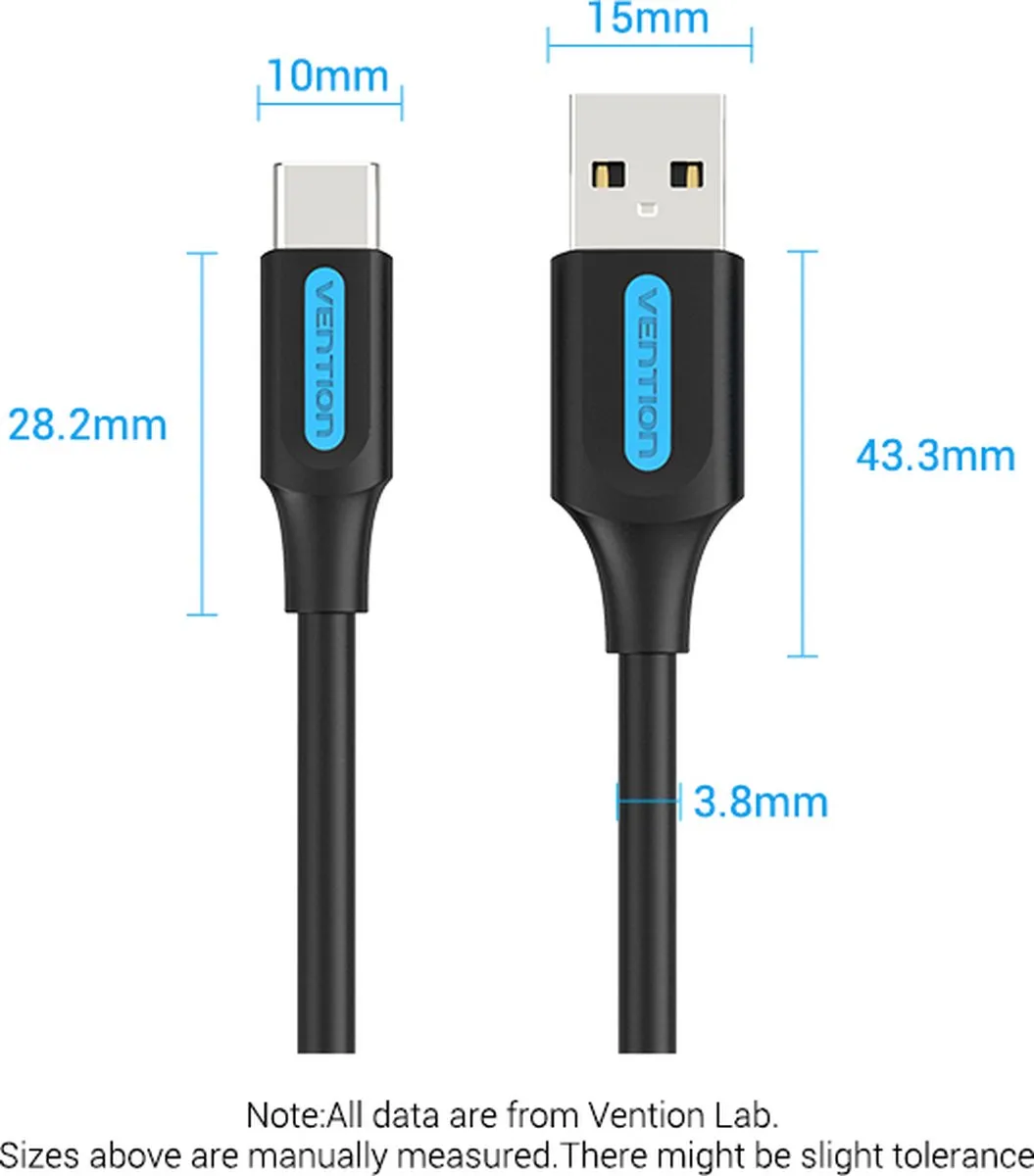 Vention USB 2.0 A naar USB-C Kabel COKBF - Zwart