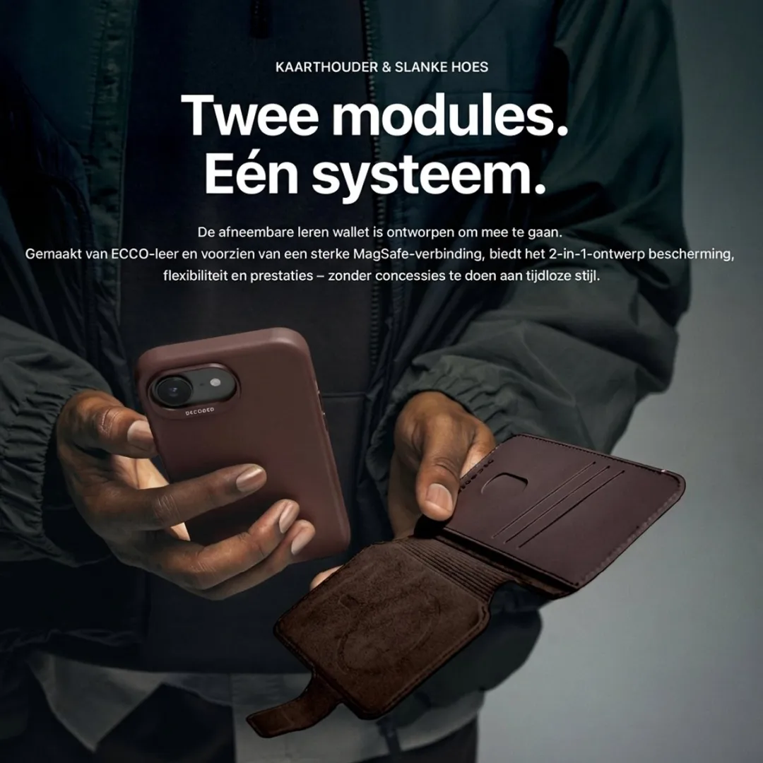 Decoded Leren Hoesje iPhone 16e - 2-in-1 Wallet - ECCO Leer - MagSafe - Bruin - afbeelding 6 van 6