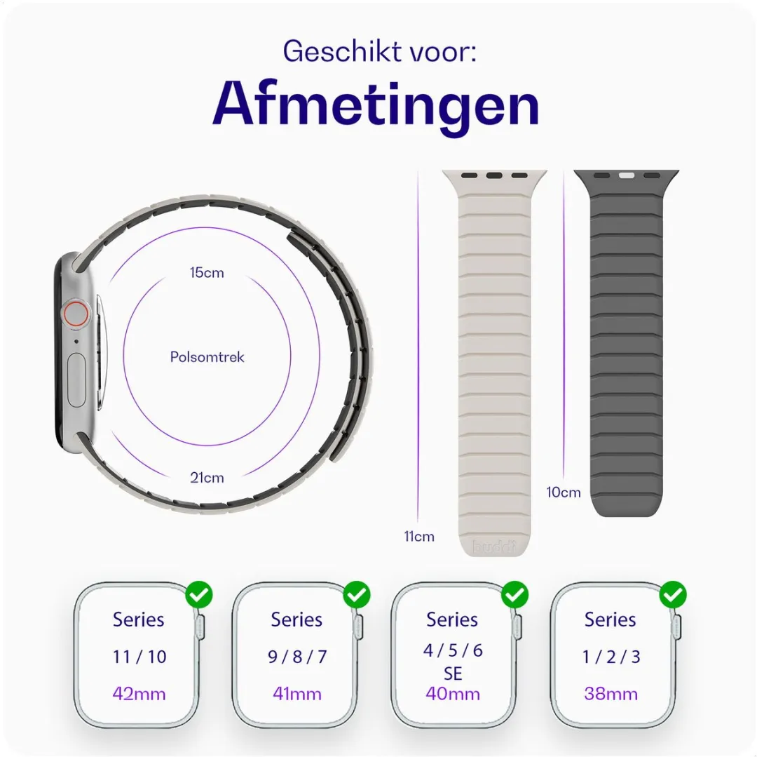 Buddi Fuse Magnetisch Bandje Apple Watch - 38/40/42mm - Siliconen Sterrenlicht - afbeelding 6 van 6