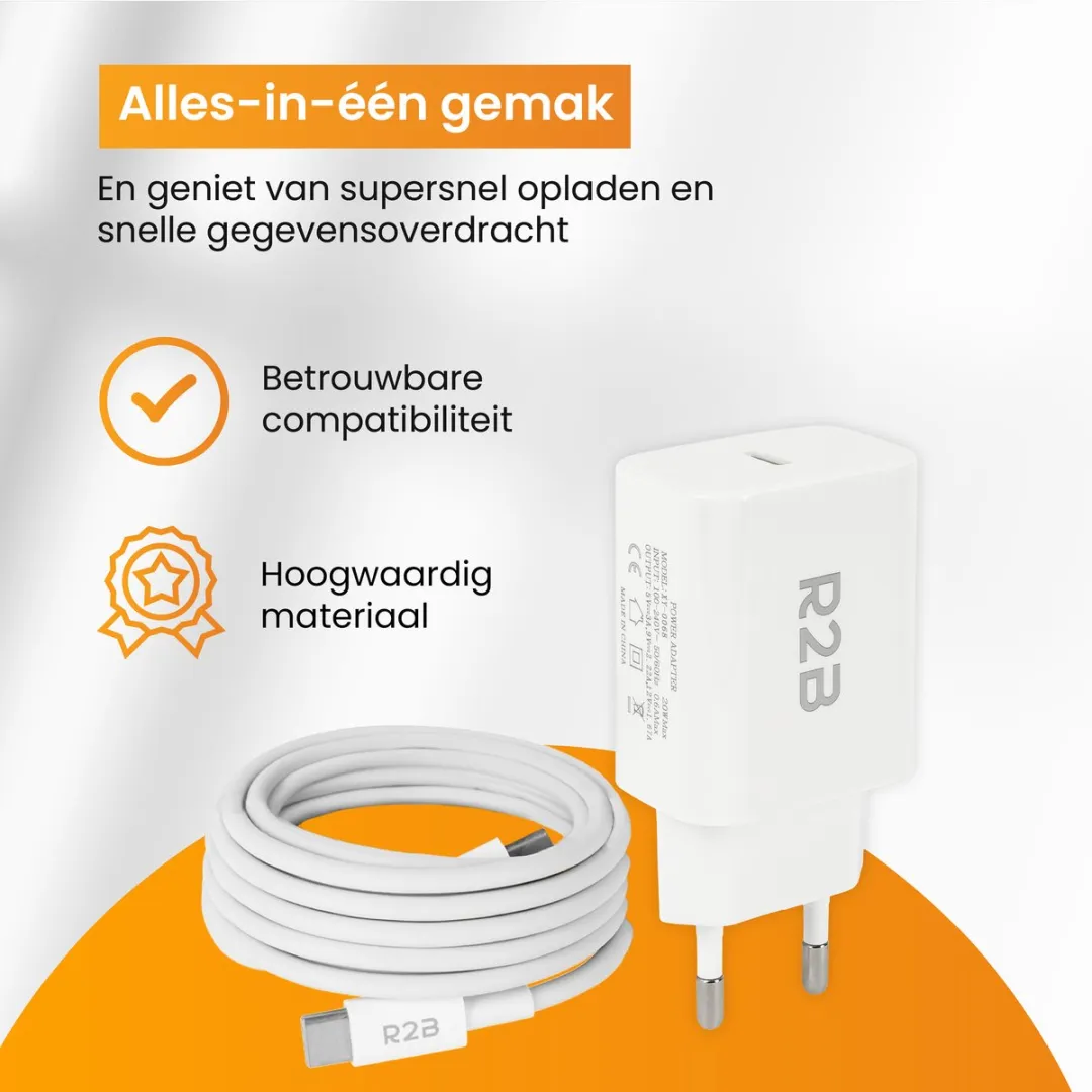 R2B USB-C naar USB-C Kabel 1m - Snellader