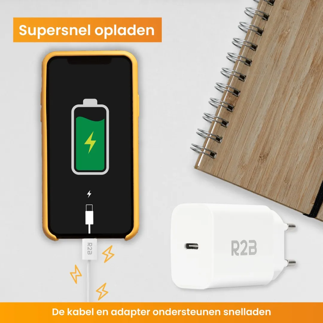 R2B USB-C naar USB-C Kabel 1m - Snellader