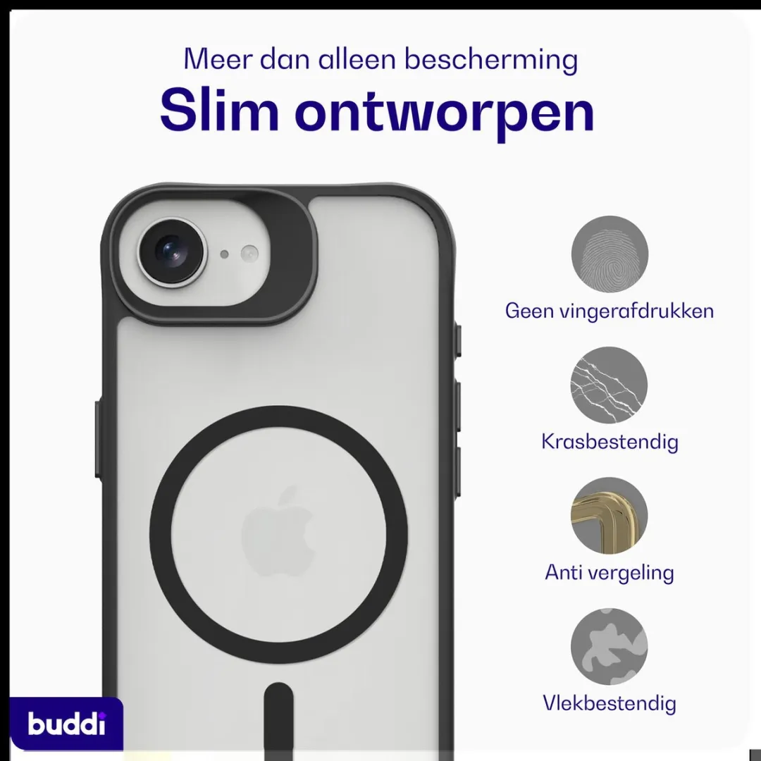 Buddi Hybrid Hoesje iPhone 16/17 - Matte Zwart - MagSafe - afbeelding 6 van 6