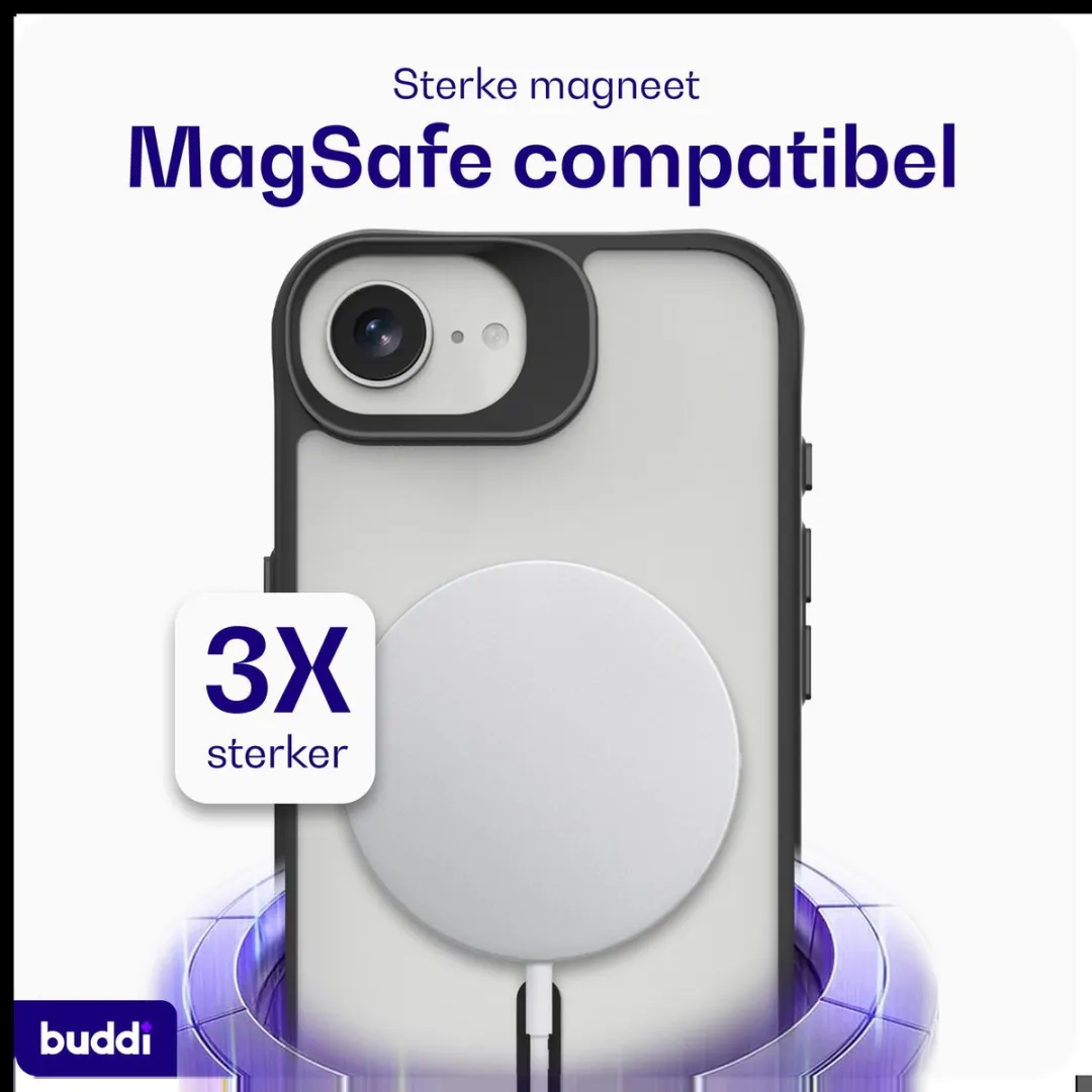 Buddi Hybrid Hoesje iPhone 16/17 - Matte Zwart - MagSafe