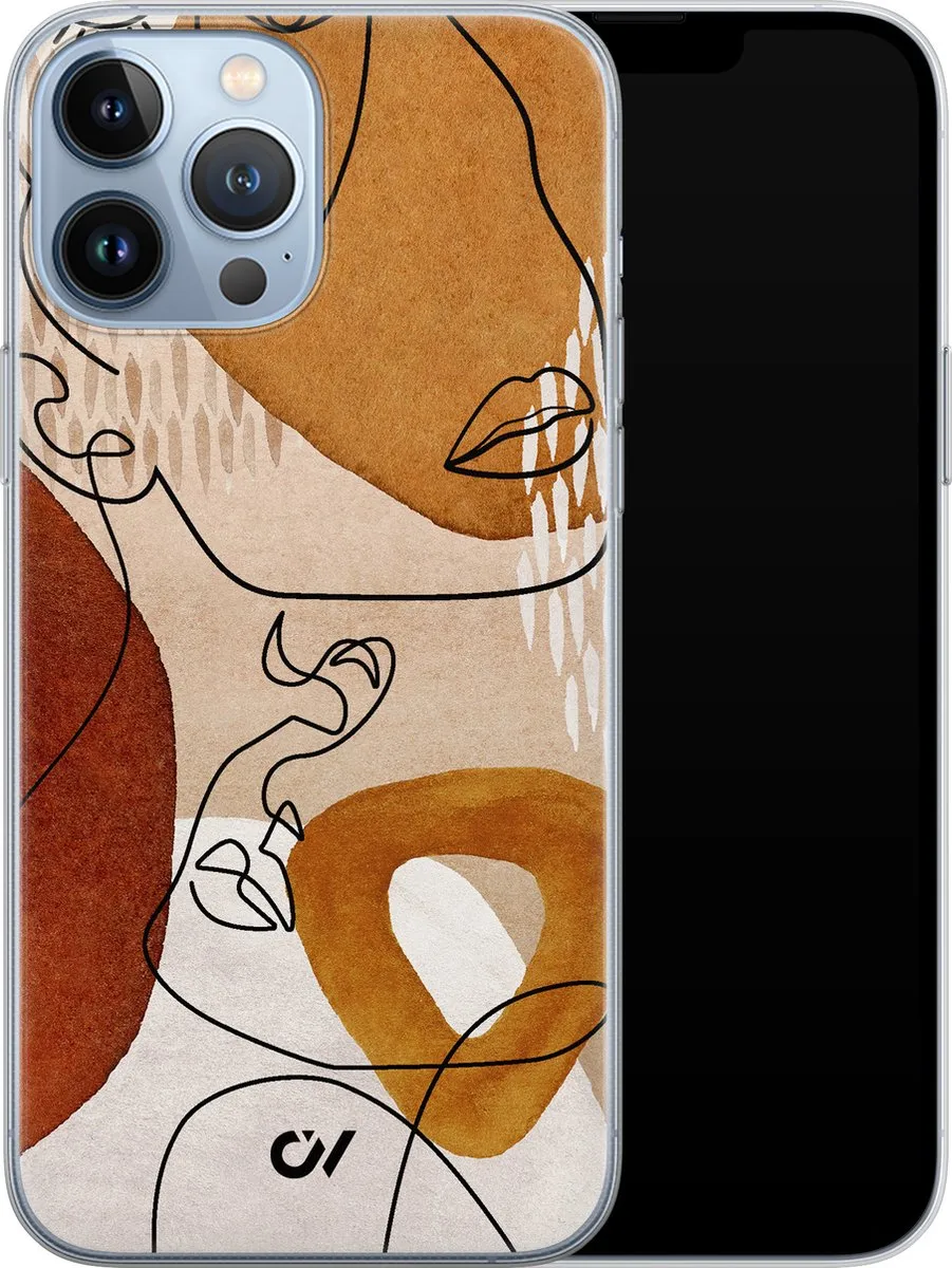 Casevibes iPhone 13 Pro Max Hoesje - Abstract Shape Faces - Bruin