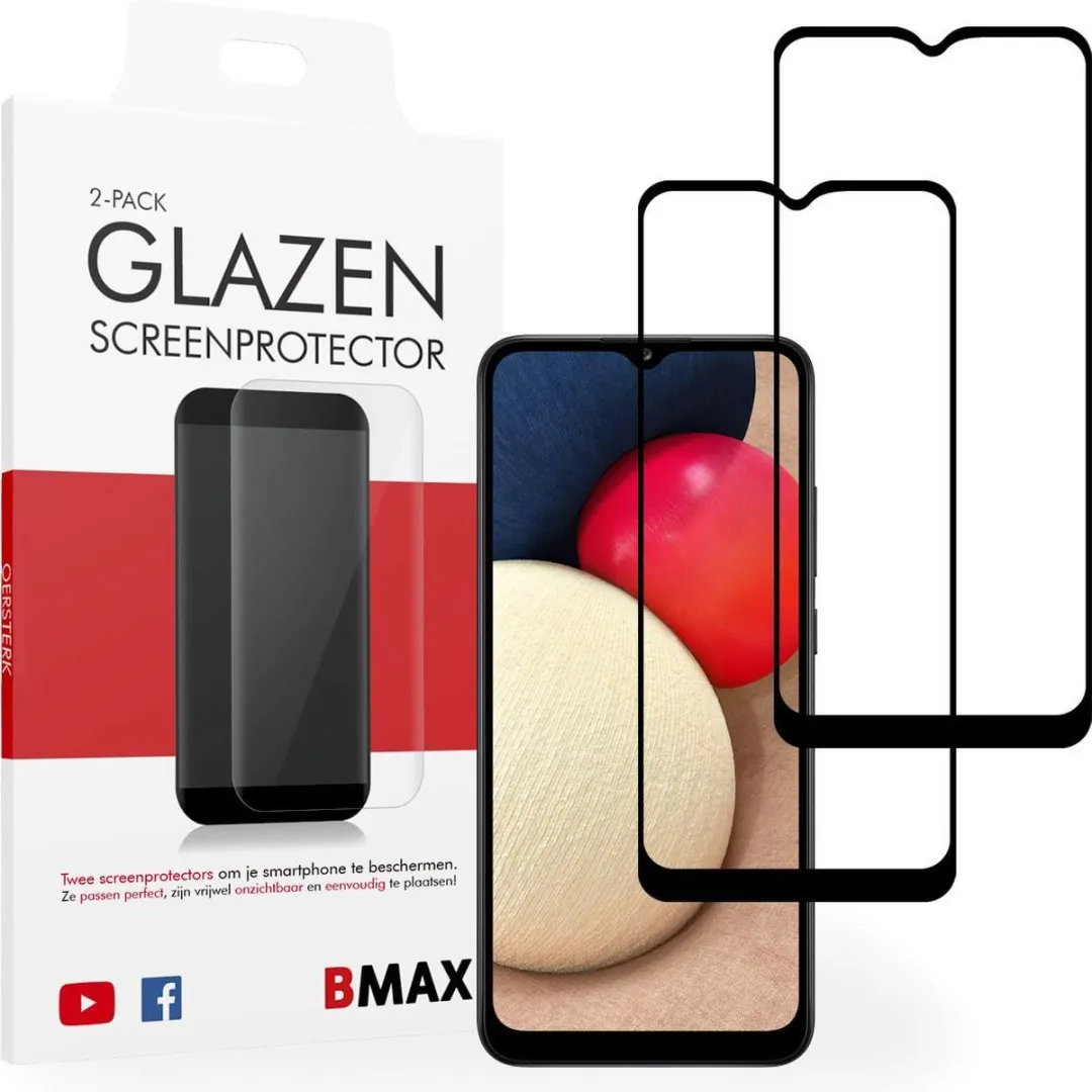 BMAX Samsung Galaxy A02s Glazen Screenprotector 2 Stuks - Zwart