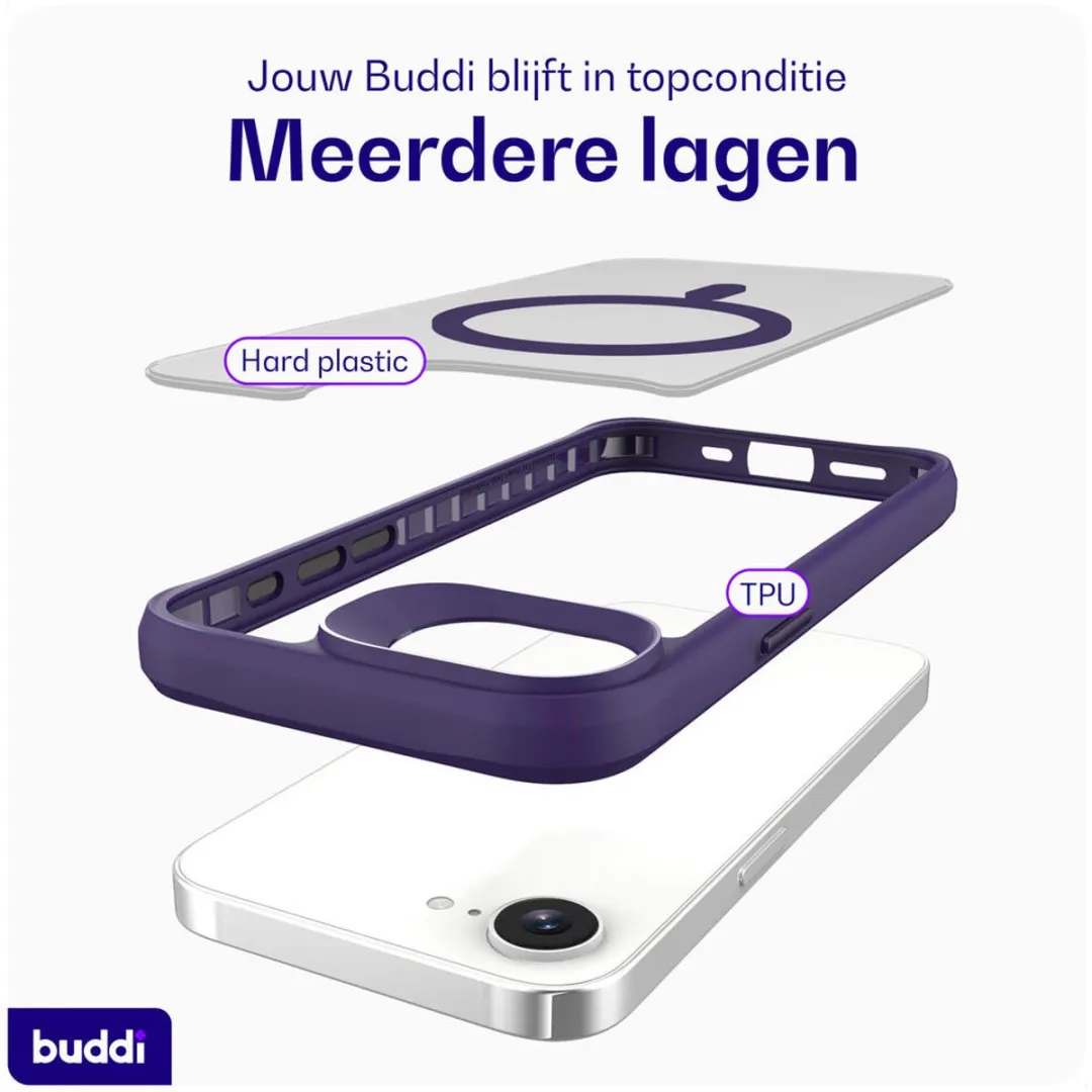 Buddi Hybrid Hoesje iPhone 17e/16e - MagSafe - Mat Paars - afbeelding 6 van 6