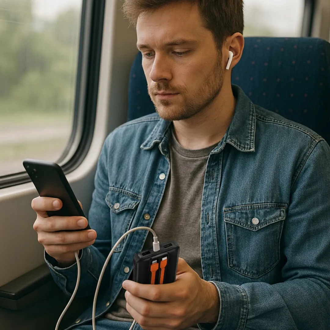 R2B Powerbank 10000mAh - 80W - 5 Outputs - Zwart