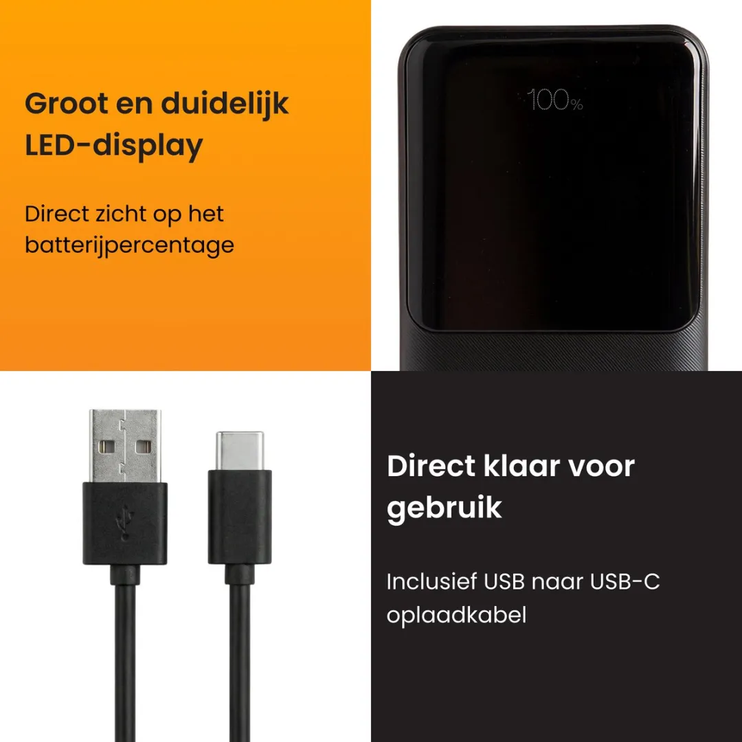 R2B Powerbank 10000mAh - 80W - 5 Outputs - Zwart