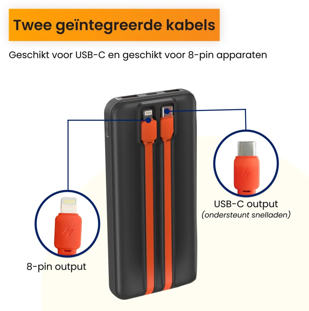 R2B Powerbank 10000mAh - 80W - 5 Outputs - Zwart