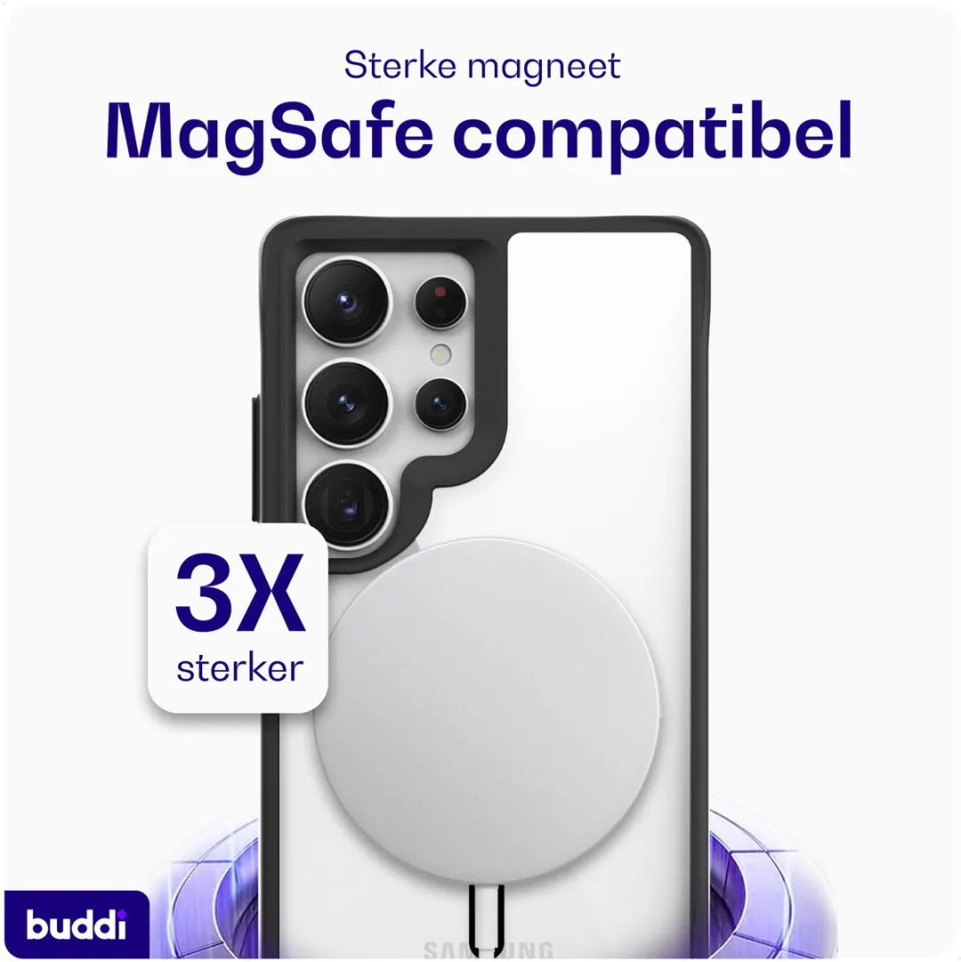 Buddi Hybrid Hoesje Samsung Galaxy S25 Ultra - MagSafe - Transparant Zwart