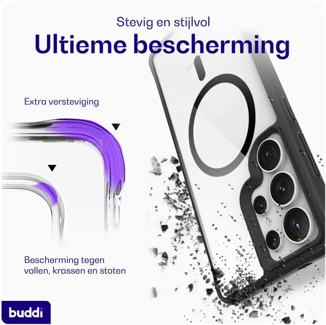 Buddi Hybrid Hoesje Samsung Galaxy S25 Ultra - MagSafe - Transparant Zwart