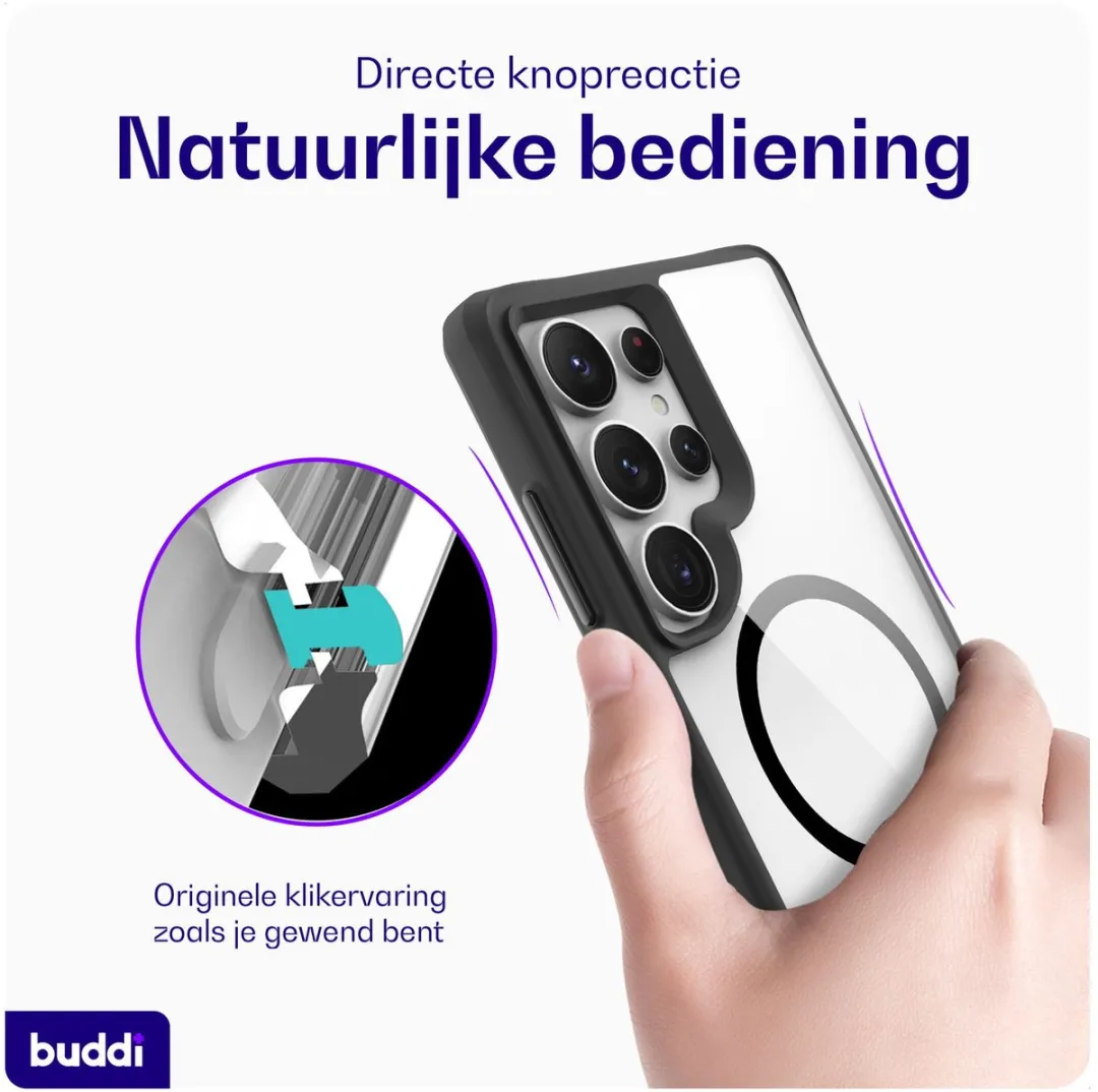Buddi Hybrid Hoesje Samsung Galaxy S25 Ultra - MagSafe - Transparant Zwart