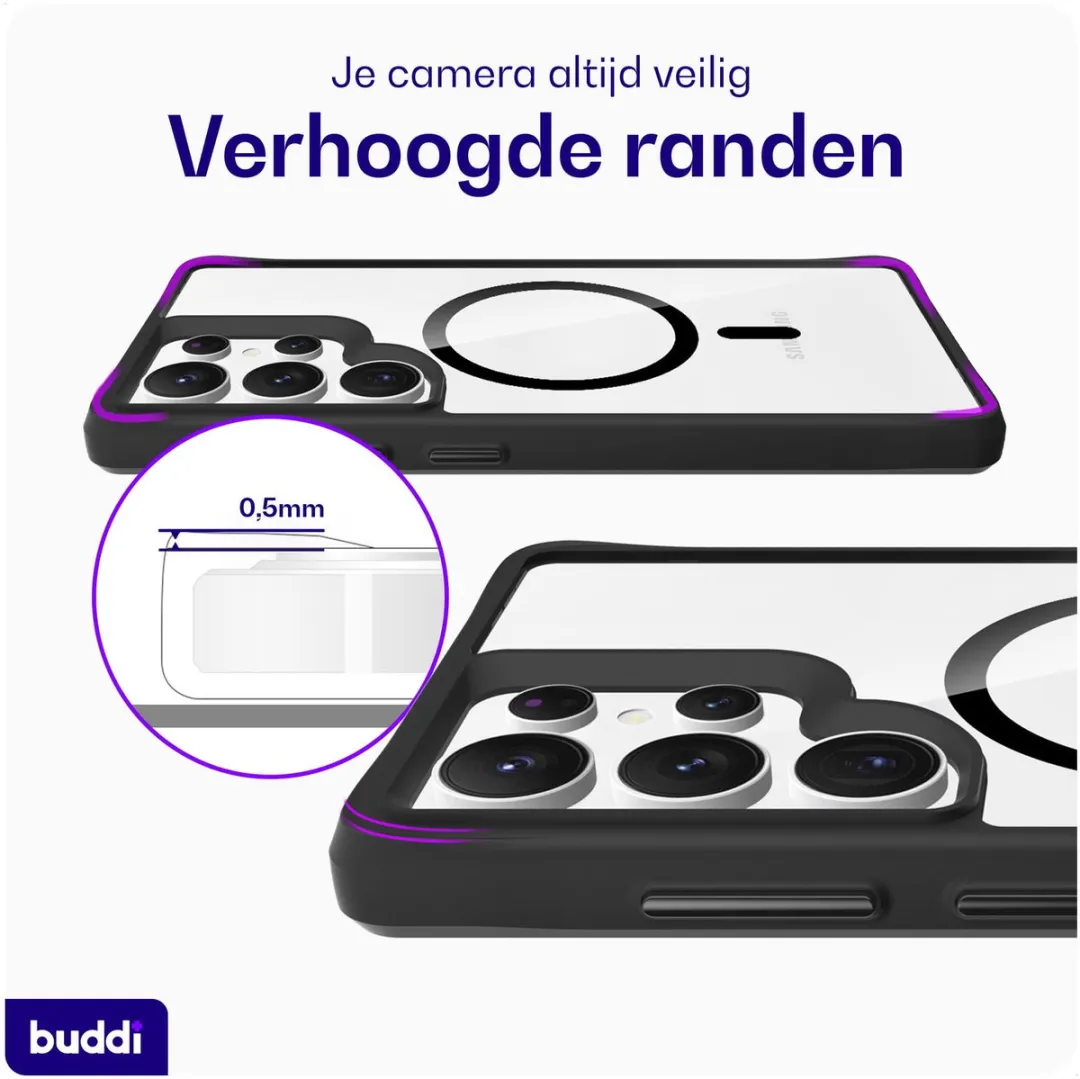 Buddi Hybrid Hoesje Samsung Galaxy S25 Ultra - MagSafe - Transparant Zwart