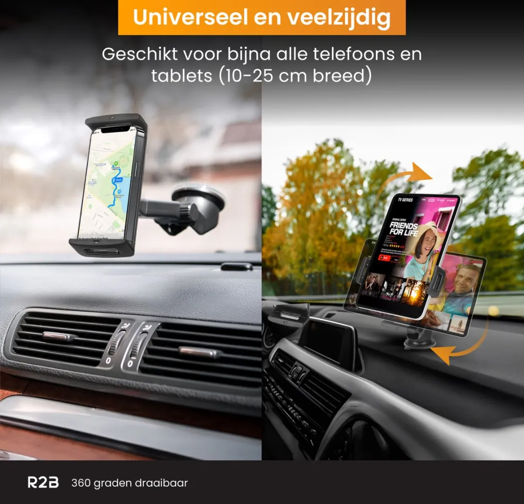R2B Tablethouder Auto Zuignap Ede - 13 Inch - Zwart
