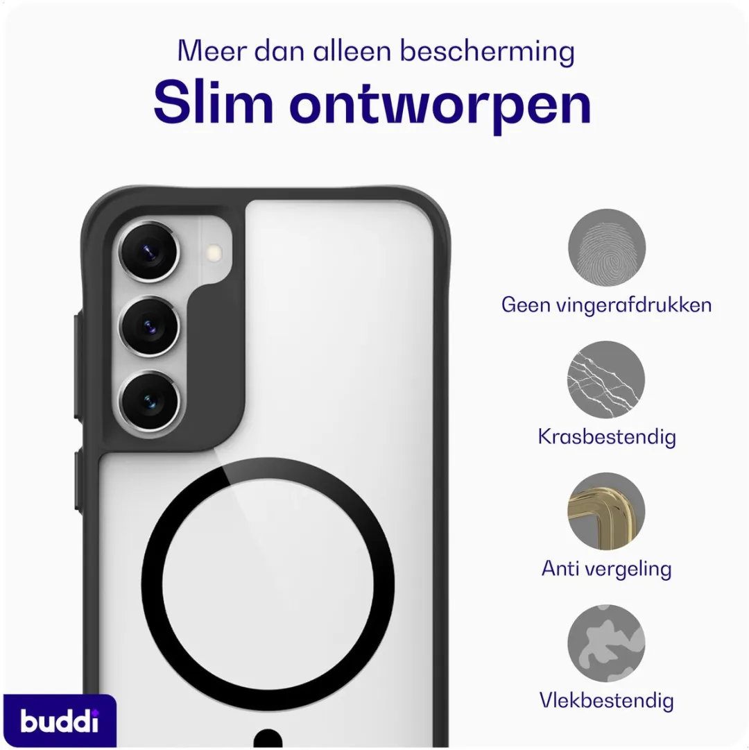 Buddi Hybrid Hoesje Samsung Galaxy S23 - MagSafe - Transparant Zwart