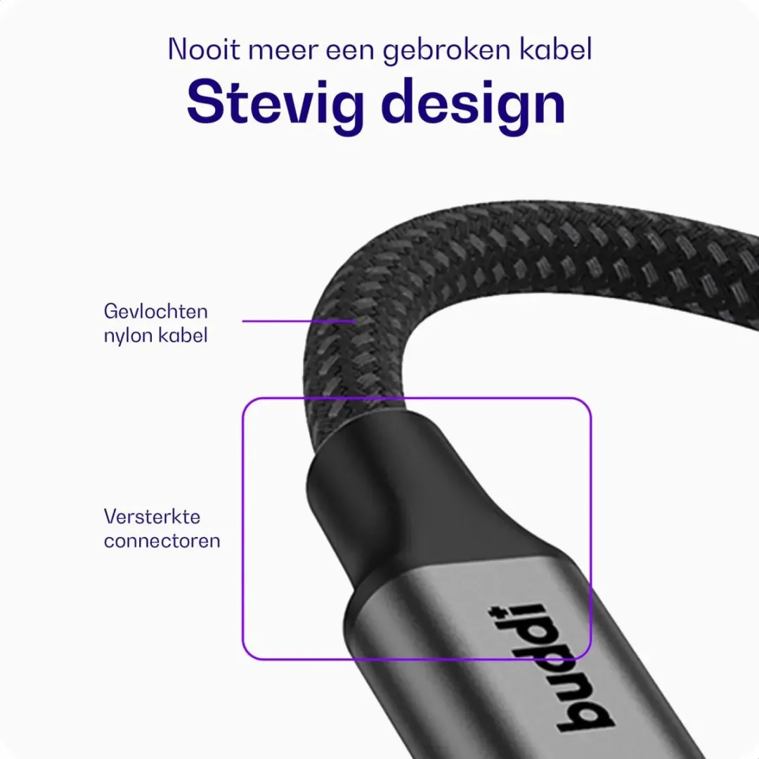 Buddi Flex USB-C Kabel 100W - 1M Zwart
