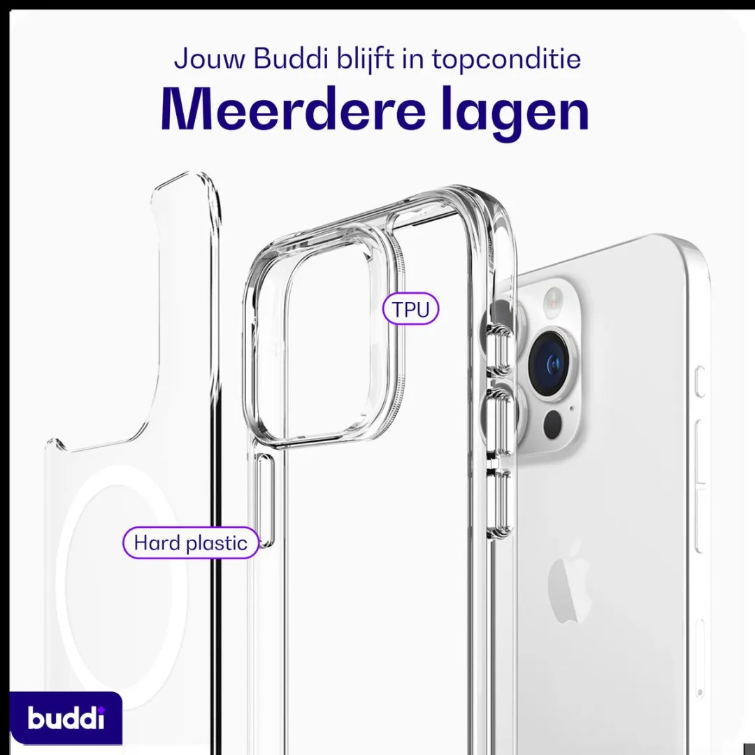 Buddi Core iPhone 15 Pro Max Hoesje - Transparant - MagSafe
