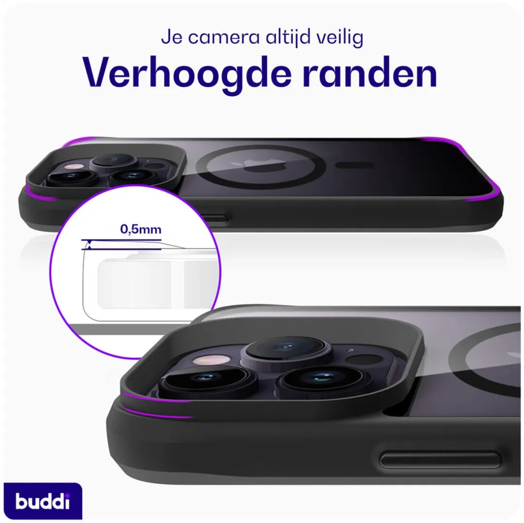 Buddi Hybrid iPhone 14 Pro Max Hoesje - MagSafe - Transparant Zwart