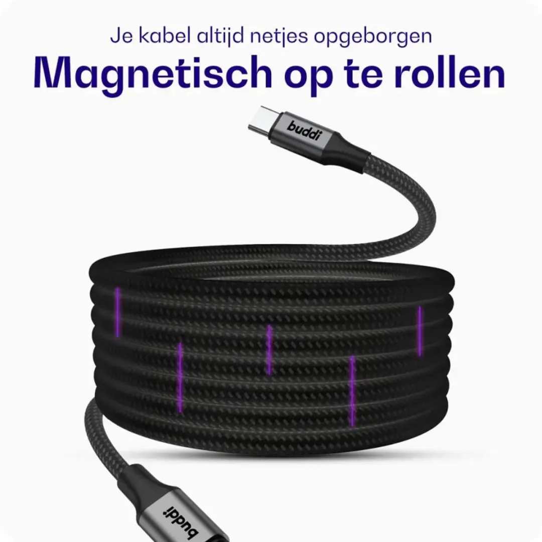 Buddi Flex Duo Pack Magnetische USB-C Kabel 60W 1M - Zwart