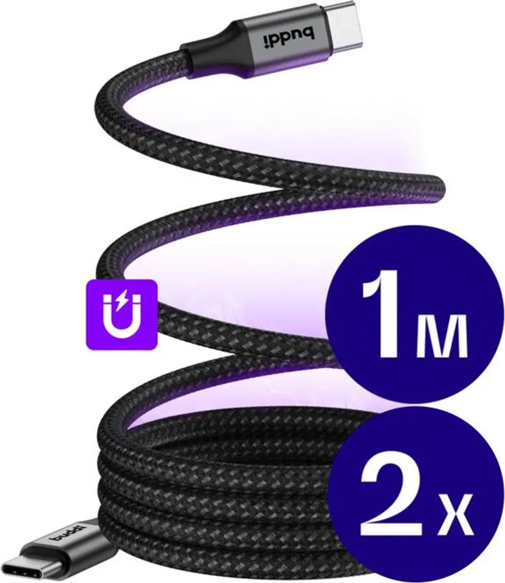 Buddi Flex Duo Pack Magnetische USB-C Kabel 60W 1M