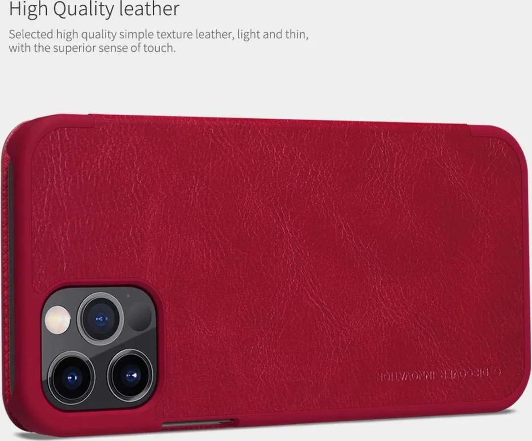 Nillkin Qin Leather Case iPhone 12/12 Pro - Rood - 2 Pasjes - afbeelding 5 van 6