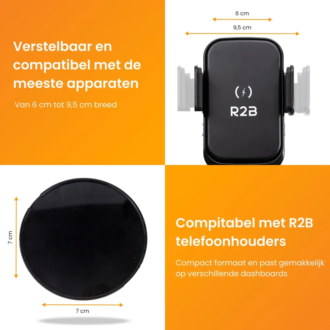 R2B Telefoonhouder Auto Zuignap Alkmaar - Draadloos Opladen - 7 Inch - Zwart