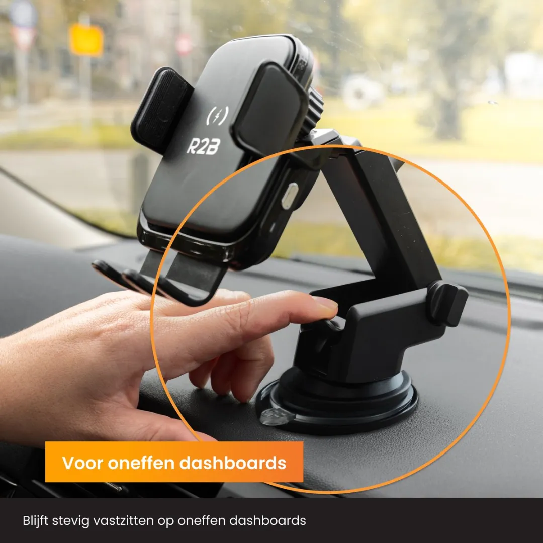 R2B Telefoonhouder Auto Zuignap Alkmaar - Draadloos Opladen - 7 Inch - Zwart