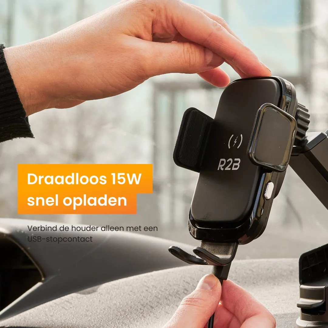 R2B Telefoonhouder Auto Zuignap Alkmaar - Draadloos Opladen - 7 Inch - Zwart