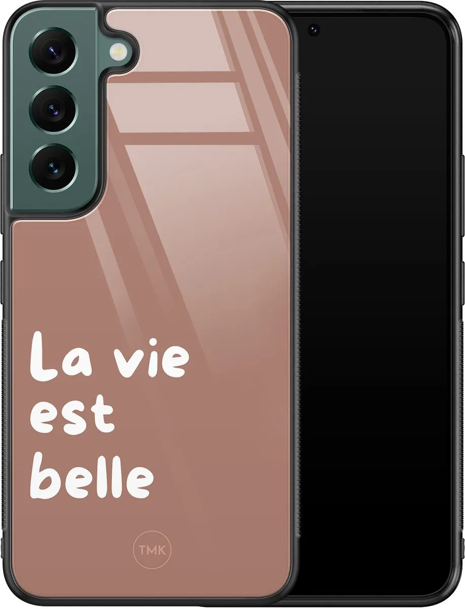 Casevibes Samsung Galaxy S22 Hoesje - Bruin La Vie Est Belle - TPU Luxe