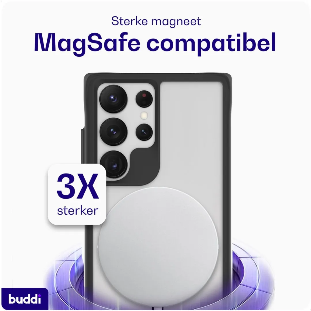 Buddi Hybrid Hoesje Samsung Galaxy S23 Ultra - MagSafe - Matte Zwart