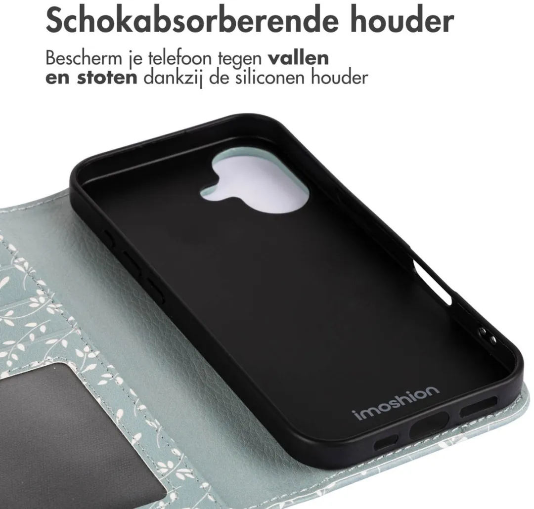 Imoshion iPhone 16 Hoesje Smoke Green Flowers - 3 Pasjes