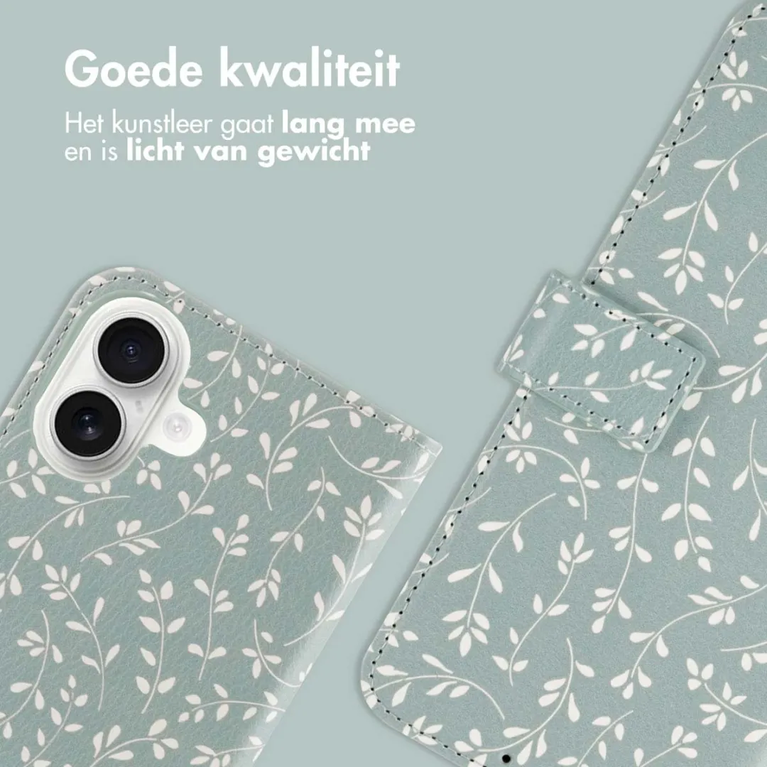 Imoshion iPhone 16 Hoesje Smoke Green Flowers - 3 Pasjes