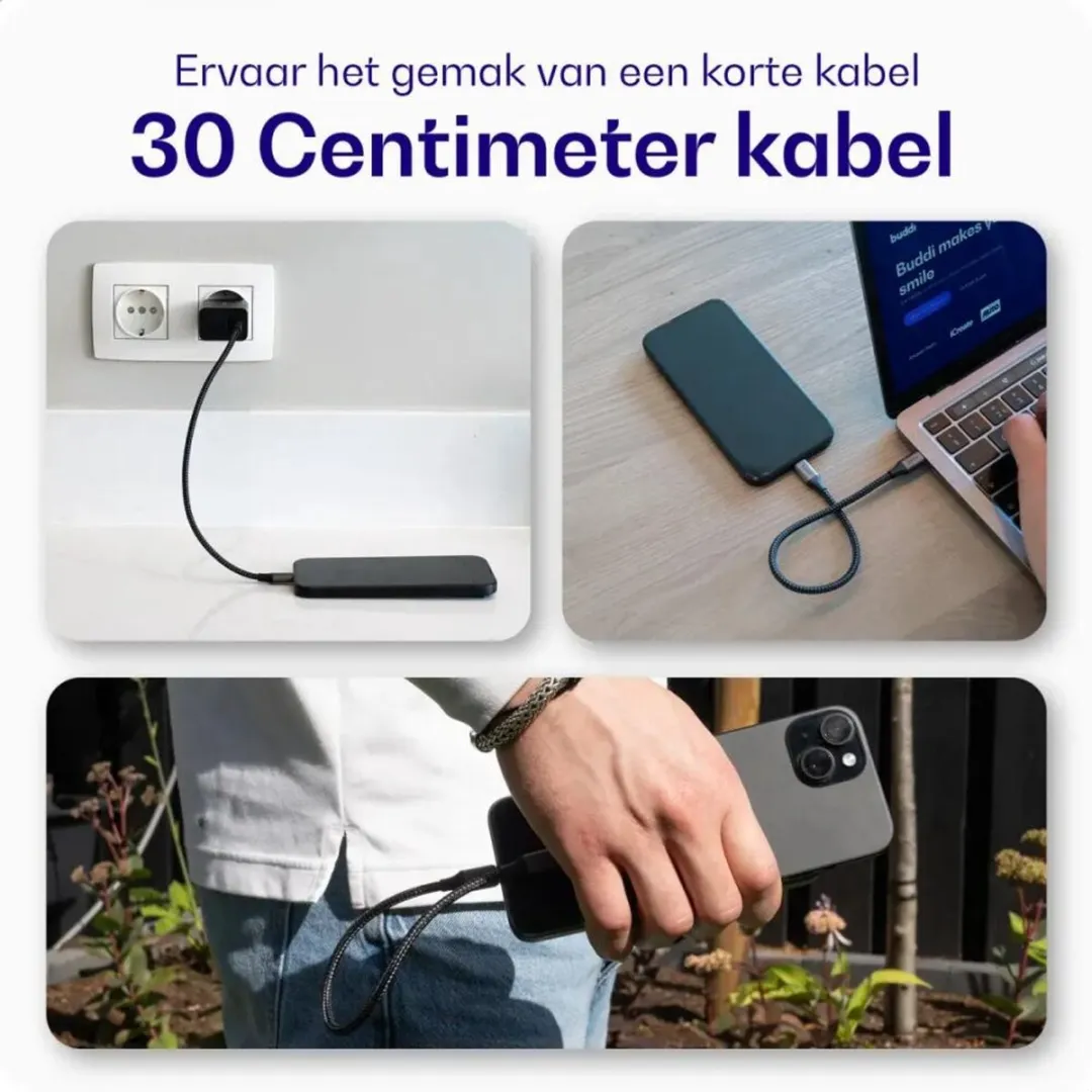 Buddi Flex USB-C naar USB-C Kabel 60W - 8 Stuks